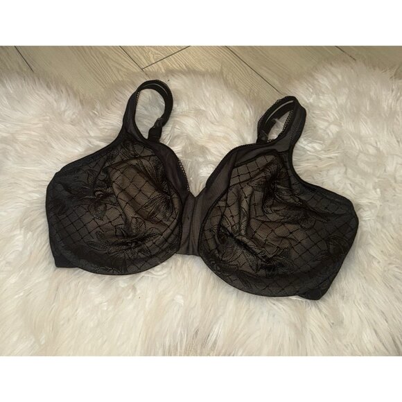 Lilyette 0412 Minimizer Bra Lace Underwire Floral Diamond  Womens 36DDD Black - Picture 1 of 6